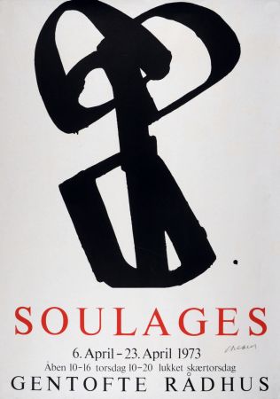 Siebdruck Soulages - Soulages au Gentofte Rådhus - Sérigraphie n°1, 1973 - Hand-signed