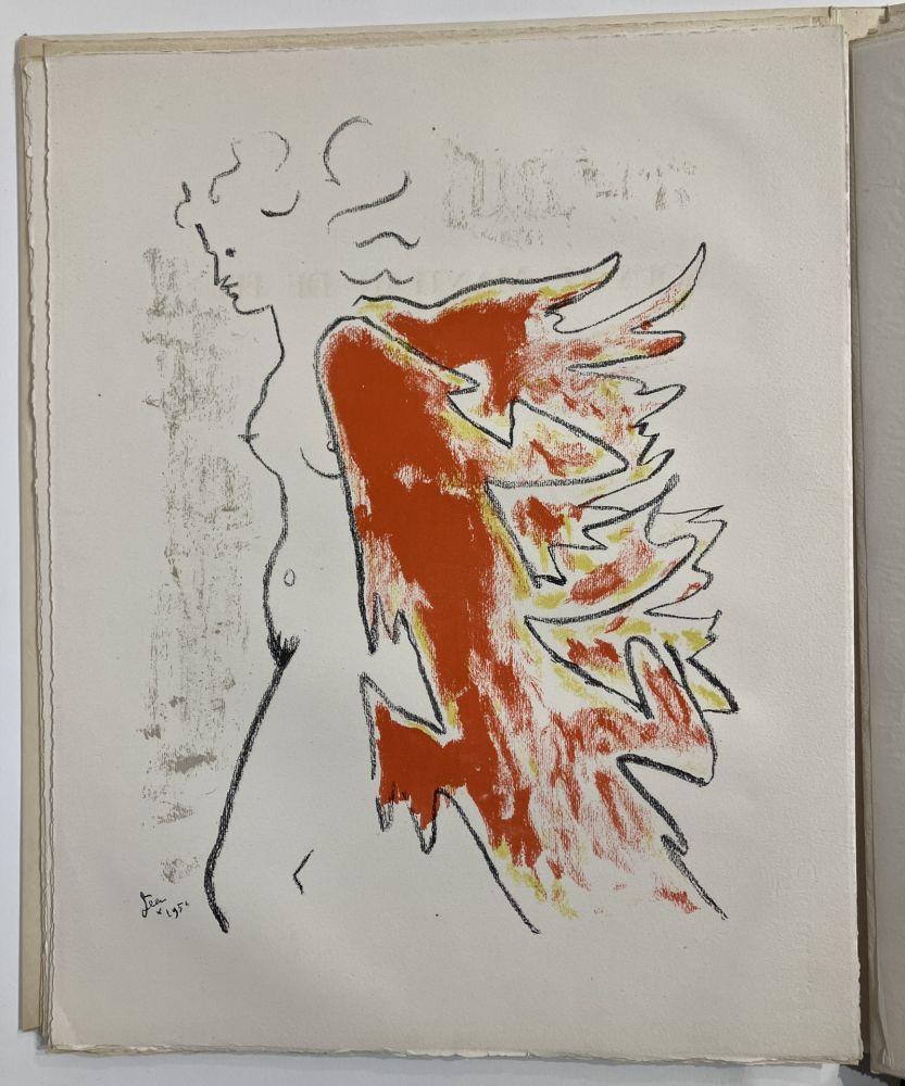 Lithographie Cocteau -  Sous le manteau de feu.