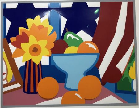 Siebdruck Wesselmann - Still life with blowing curtain ( red)