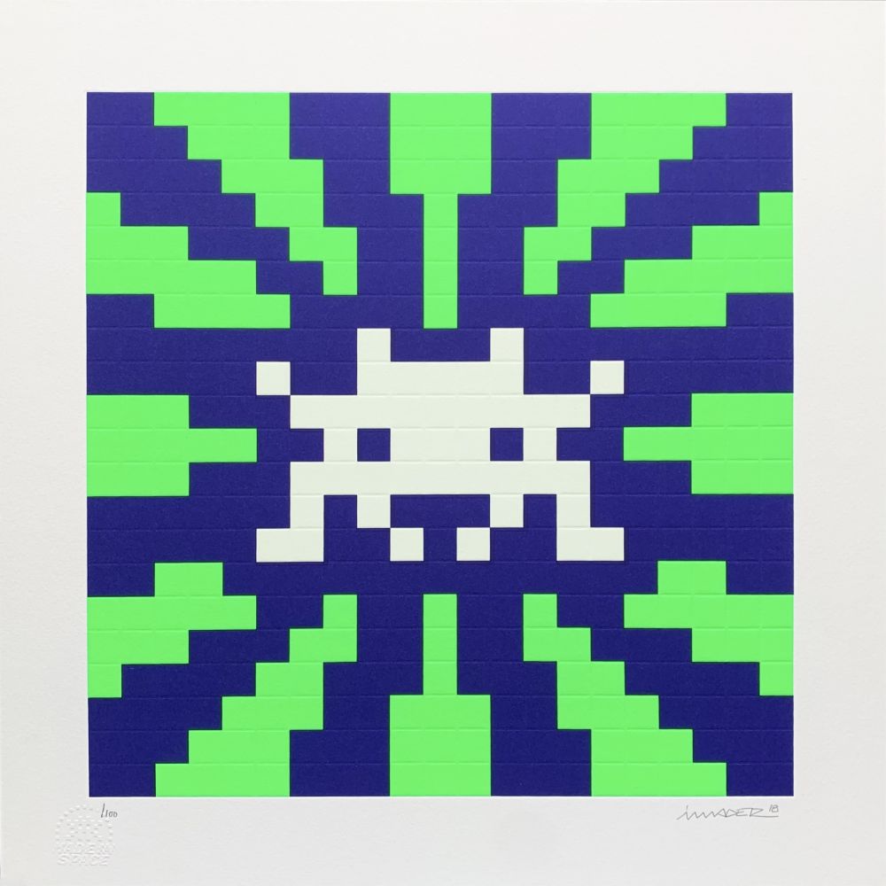Siebdruck Space Invader - Sunset (Blue & Green)