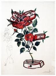 Kaltnadelradierung Dali - Surrealistic Flowers, 539, Rosa e morte floriscens