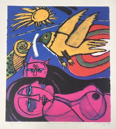 Siebdruck Corneille - Sérigraphie Femme avec chat dans un été joyeux, 1988