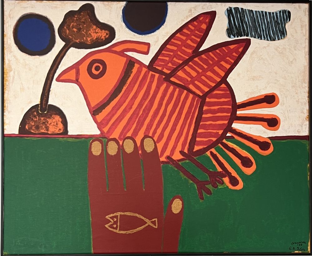 Siebdruck Corneille - Sérigraphie sur toile signée, Oiseau Libre, EA, encadrée