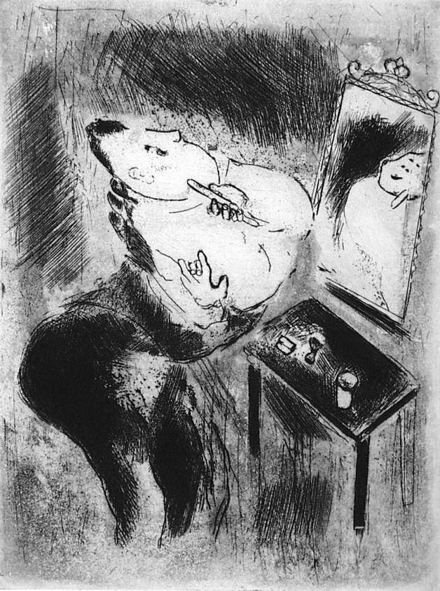 Radierung Chagall - Tchitchikov se rase