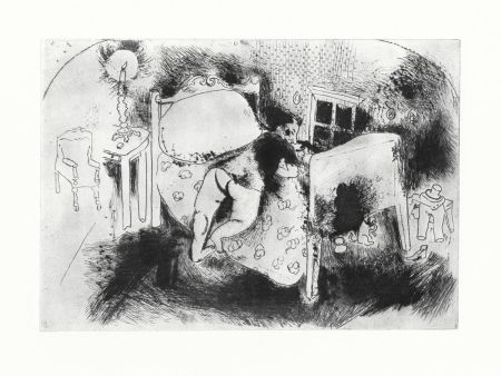 Radierung Chagall - Tchitchikov sur le lit