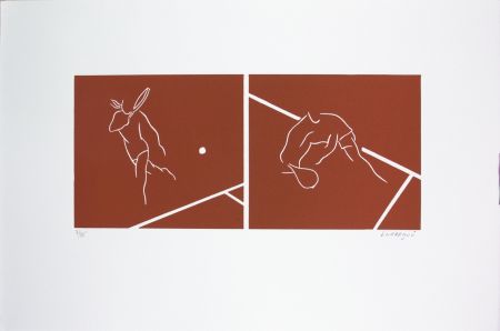 Linolschnitt Larregui - Tennis-terre battue