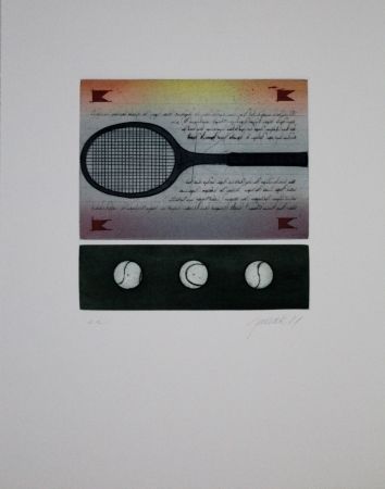 Radierung Und Aquatinta Janak - Tennisschläger / Tennis Racquet
