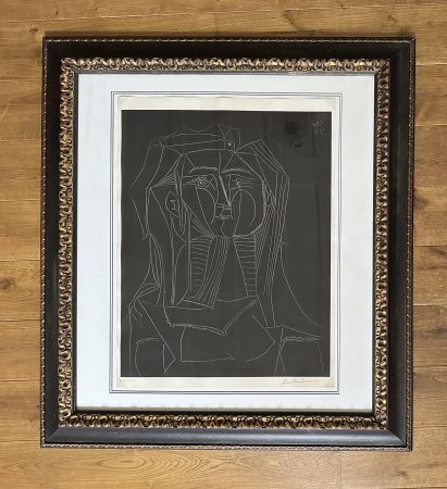 Keine Technische Picasso -  Tete sur Fond Noir (Francois Gilot)   /  Head on black background