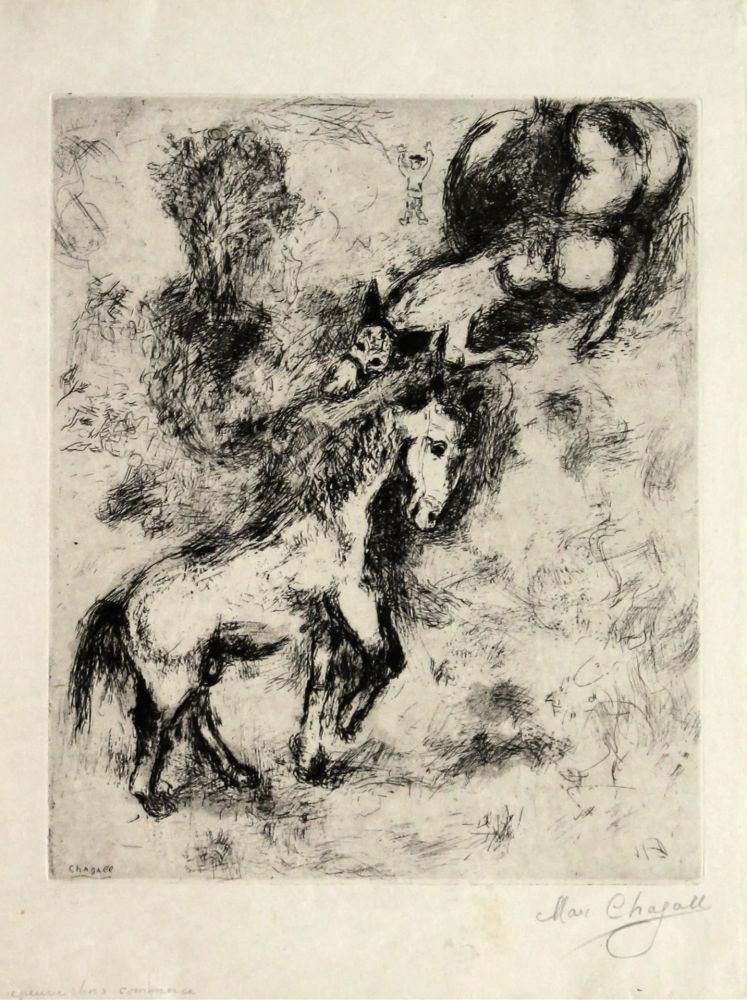 Linolschnitt Chagall - The Horse and the Donkey