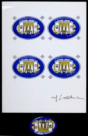 Siebdruck Lichtenstein - The Oval Office, 1992 - Highly collectible set (Silkscreen on metallic pin & Silkscreen on paper)!
