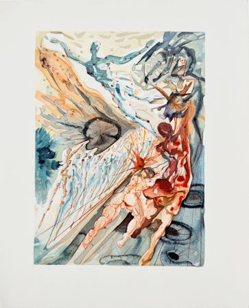 Holzschnitt Dali - The Purgatory, Canto 26 - Meeting of Two Groups of Lustful Ones