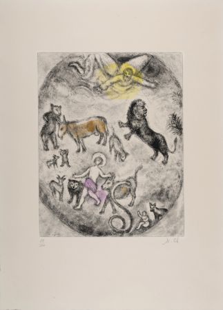 Stich Chagall - The reconciliation of all the creatures (Isaiah 11: 5-9), 1958 - Hand-signed & Hand-colored!
