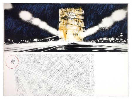 Lithographie Christo - The wrapping of l’Arc de Triumph (l'empaquement de l'Arc de Triomphe)