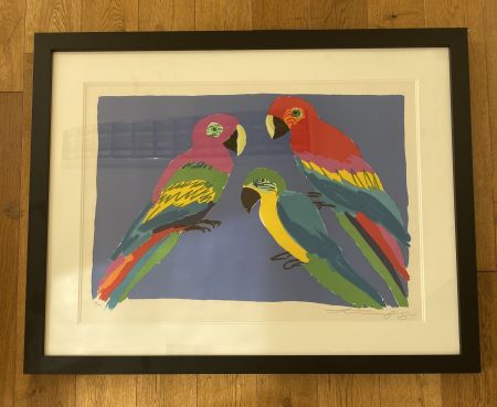 Linolschnitt Ting - Three Parrots 