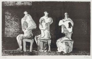 Lithographie Moore - Three seated figures in setting