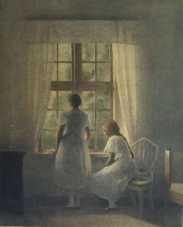 Mezzotinto Ilsted - To Smaapiger ved et Vindue - Two minor girls at a window