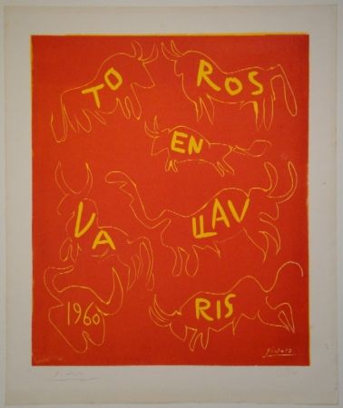 Linolschnitt Picasso - Toros en Vallauris