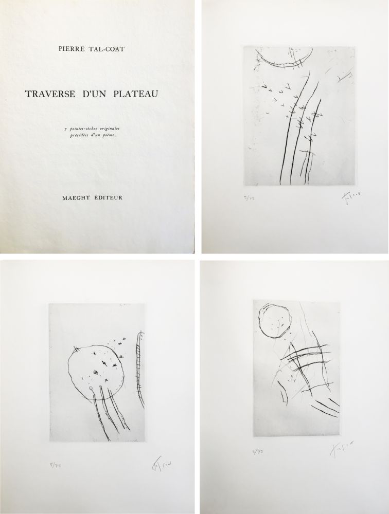 Illustriertes Buch Tal Coat - TRAVERSE D'UN PLATEAU. 7 pointes sèches originales signées (1963).