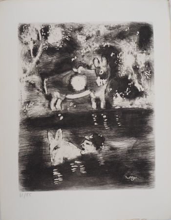 Stich Chagall - Traversée de la rivière (L'âne chargé d'éponges et l'âne chargé de sel)
