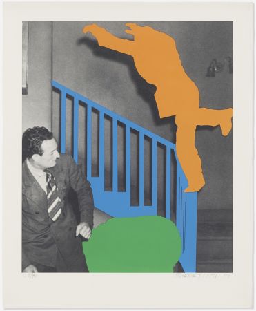 Lithographie Baldessari - Two Figures: One Leaping (Orange); One Reacting (with Blue and Green)