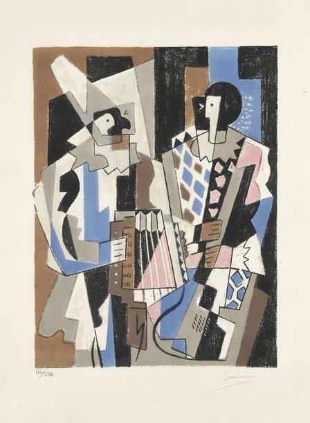 Lithographie Severini - Two Harlequins, 1954.