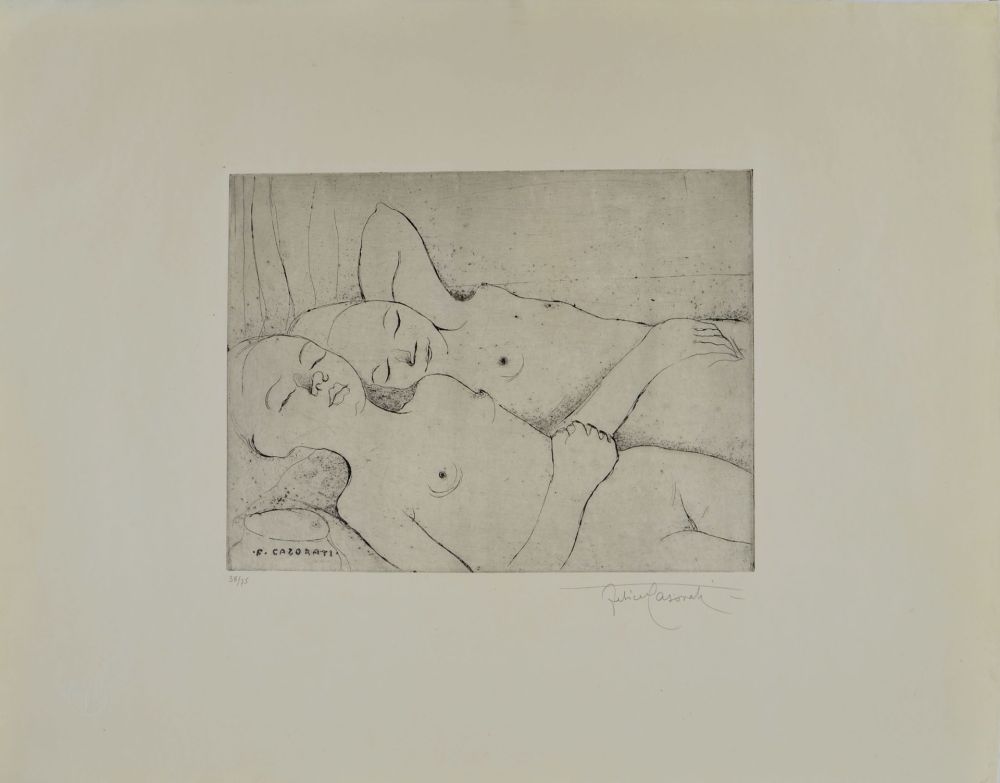 Radierung Casorati - TWO SLEEPING GIRLS