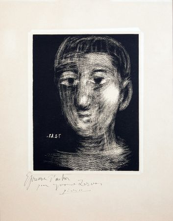 Linolschnitt Picasso - TÊTE DE GARCON (III). Linogravure, signée et dédicacée (1962)