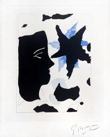 Radierung Und Aquatinta Braque - Téte en profil e l’étoile (Head in Profile and Star) from Georges Braque – Nouvelles Sculptures et Plaque Graveés, 1960
