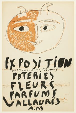 Lithographie Picasso - Tête de Faune (Exposition Poteries Fleurs Parfums Vallauris A.M)