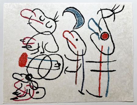 Lithographie Miró - UBU AUX BALÉARES. Planche n° 6, lithographie originale sur Japon nacré (1971)