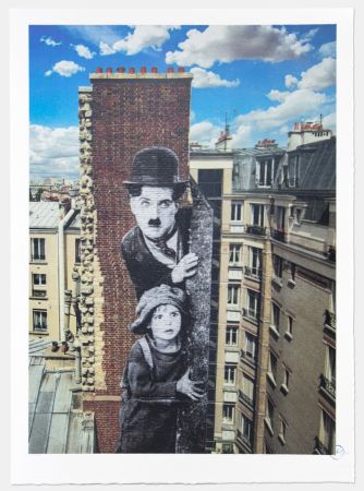 Lithographie Jr - Unframed, Charlie Chaplin revu par JR, The Kid, Charlie Chaplin & Jackie Coogan, USA, 1923, de jour Paris, 2021