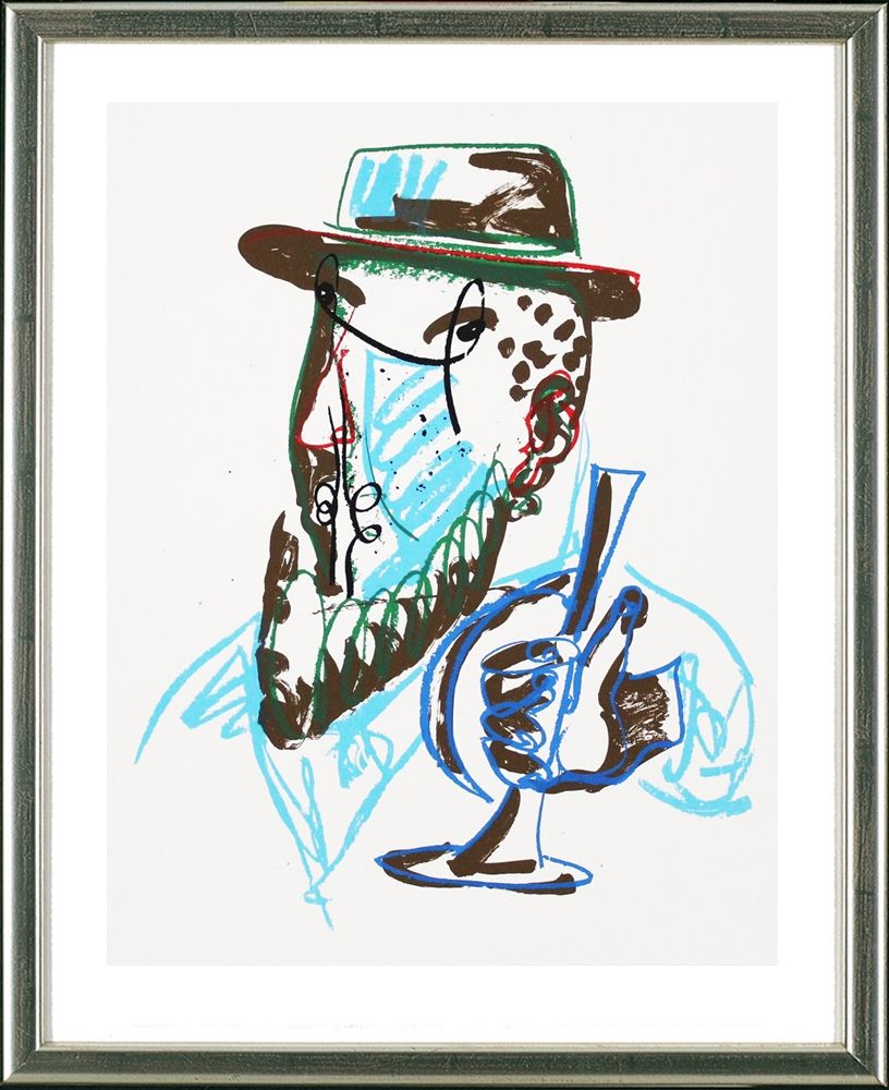 Siebdruck Lüpertz - Untitled, Mann mit blauer Trompeter