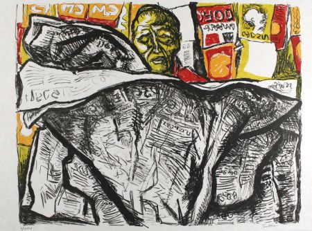 Lithographie Guttuso - Uomo con giornale / Man with Newspaper
