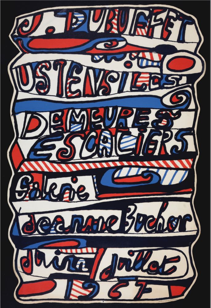 Lithographie Dubuffet - Ustensiles, Demeures, Escaliers, 1967 - Scarce deluxe cut-off proof!