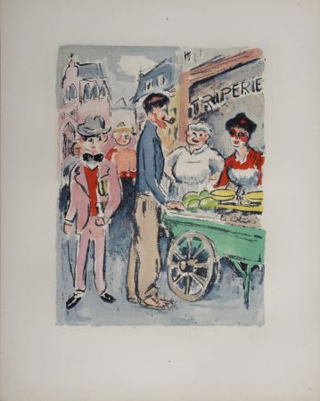 Lithographie Van Dongen - Van Dongen et Roland Dorgelès, Le Marché de la rue des Abbesses, 1949