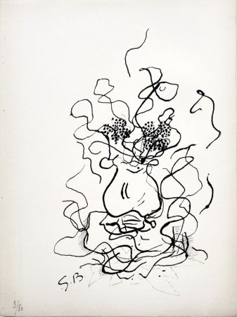Lithographie Braque - VASE ET FLEURS - Bouquet de fleurs (1952)