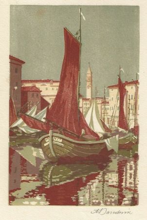 Linolschnitt Baudnik - Venedig / Venice