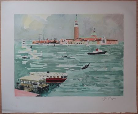 Lithographie Brayer - Venise vue de la mer