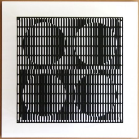 Holzschnitt Asis - Vibration 4 cercles noir et blanc