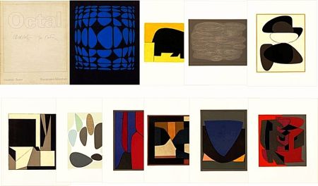 Lithographie Vasarely - Victor VASARELY - Michel BUTOR OCTAL, Hand signed portfolio with 9 Color Lithographs , 1972