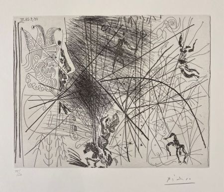 Radierung Picasso - Vieux bouffon contemplant des acrobates I 