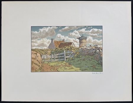 Lithographie Riviere - Vieux moulin à Loguivy