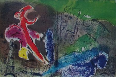 Lithographie Chagall - Vision de Paris, 1952