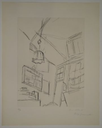 Radierung Giacometti - Vision depuis le lit dans la chambre rue Hippolyte Maindron / Vision du Lit et Abat-jour (View from the Bed, with Lampshade). 