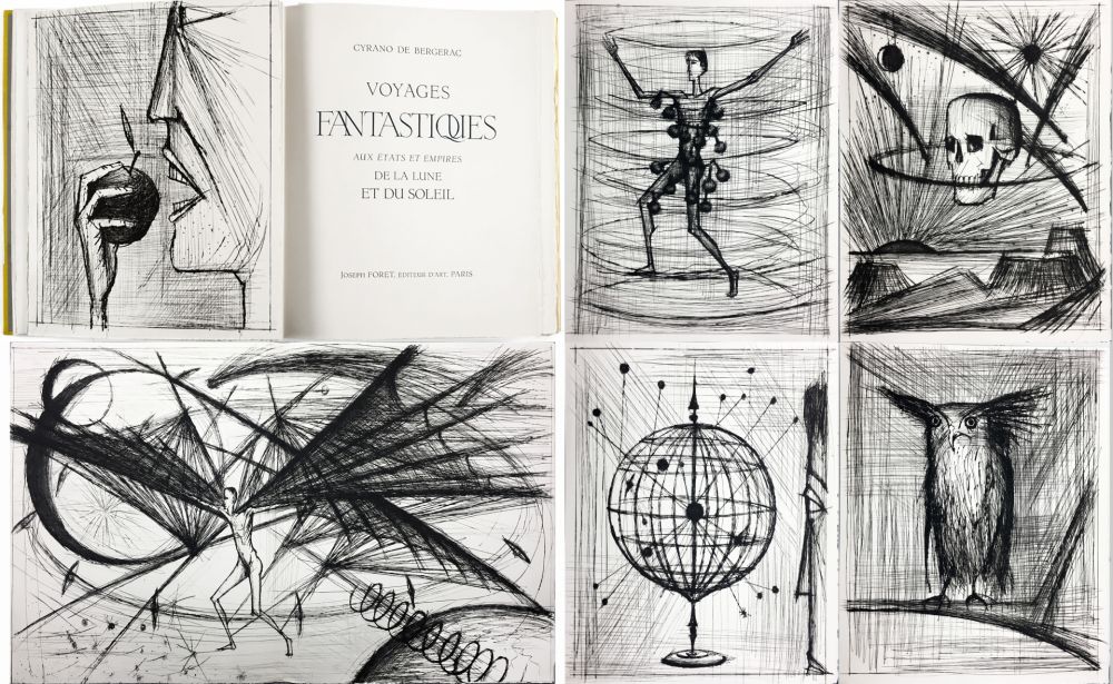 Illustriertes Buch Buffet - VOYAGES FANTASTIQUES AUX ÉTATS ET EMPIRES DE LA LUNE ET DU SOLEIL (Cyrano de Bergerac) 1958.