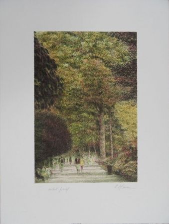 Lithographie Altman - Walking in Central Park