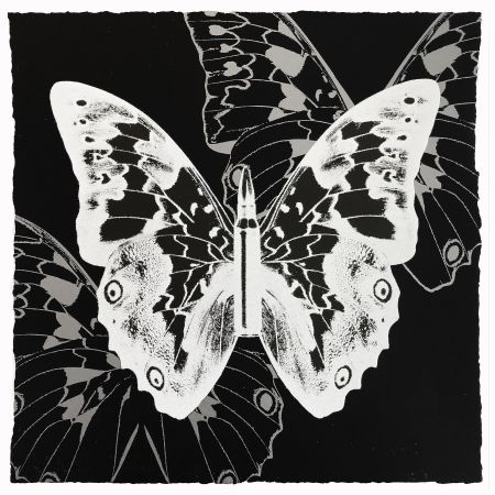 Siebdruck Robierb - White Butterfly on Black