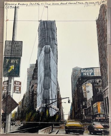 Lithographie Christo - Wrapped building , project for 1 Times Square, New S