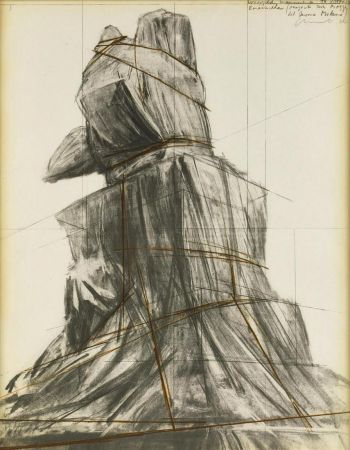Lithographie Christo - Wrapped monument to Vittorio Emanuele