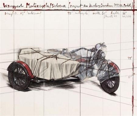 Lithographie Christo - Wrapped Motorcycle/Sidecar